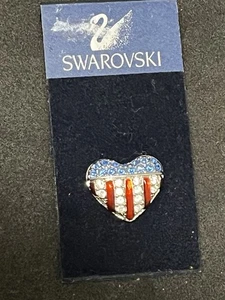 NEW Swarovski American Flag Heart Pin Tie Tack Red White Blue Crystal Silver - Picture 1 of 4