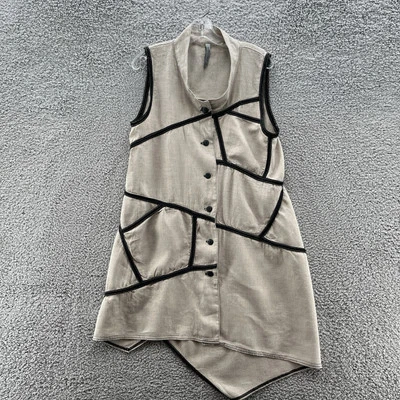 Vestido Cynthia Ashby Mujer Pequeño Bronceado Lino Relajado Lagenlook Ropa Artística Midi Plumero Foto 1 de 4