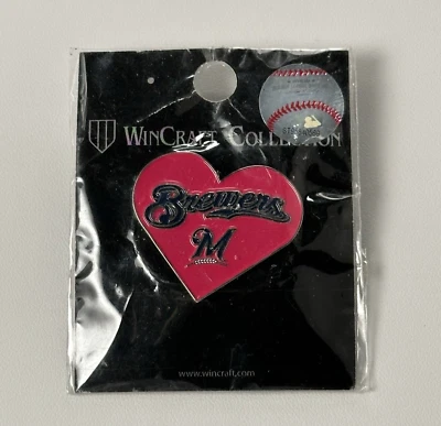 Milwaukee Brewers Lapel Pin Pink Blue Heart Love MLB Baseball Team Logo Hat Pin - Image 1 of 4