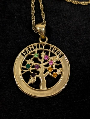 Family Tree Birthstone Crystal Hope Faith Love Round Pendant Rope Chain Necklace - Image 1 of 4