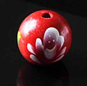 5 cuentas de madera redondas grandes enormes de 28 mm con patrón de flores rojas para joyería/artesanía hágalo usted mismo - Imagen 1 de 3