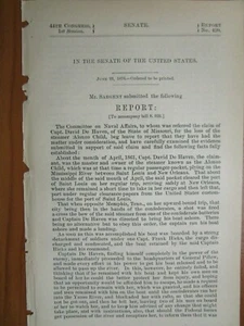 Government Report 6/21/1876 David De Haven Steamer Alonzo Child Confederate Took - Bild 1 von 1