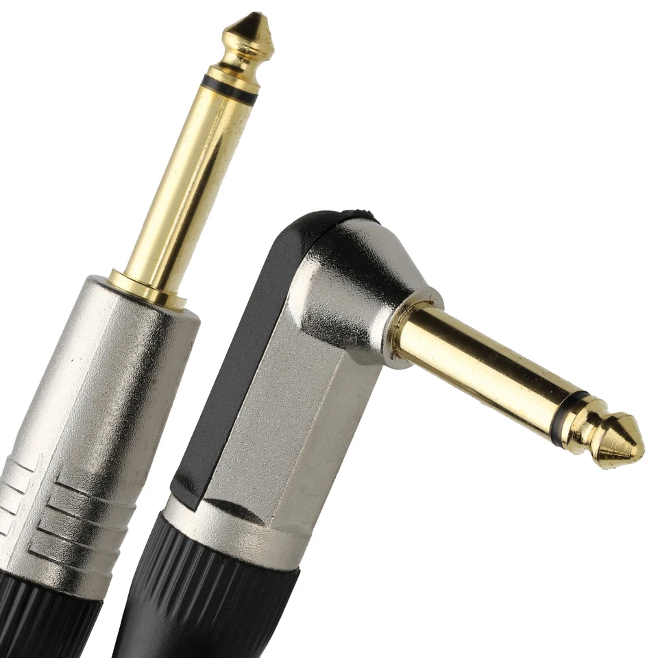 2m GOLD Right Angle MONO Jack 6.35mm 1/4 inch Guitar/Amp Cable Lead [007931] - Image 1 of 4