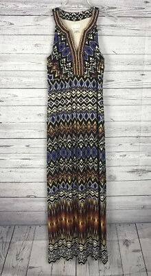 Maxi Vestido Donna Morgan Para Mujer Multicolor Geo Sin Mangas Cuentas Cuello en V Talla 4 Foto 1 de 4