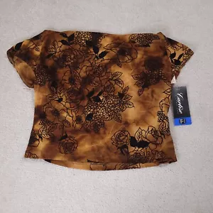 Vtg Cartise International Crop Top Shirt Womens Brown Floral Velvet Glitter Boho - Picture 1 of 14
