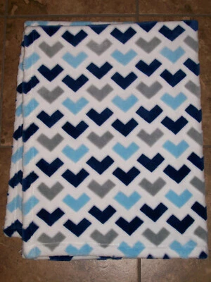 HTF RARE Banana Fish Baby Boy Blanket Blue Grey Embossed Arrows Chevron - Image 1 of 4