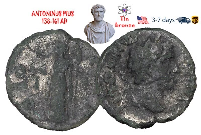 Moneda Imperio Romano Antiguo Estaño Bronce Denario ANTONINO PÍO 138-161 AD #32308 Foto 1 de 3
