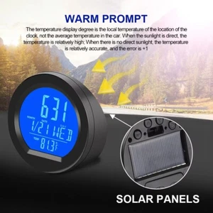 LCD Digital Display Solar Car Clocks 2 In 1 Auto Clocks Car Interior - Picture 1 of 6