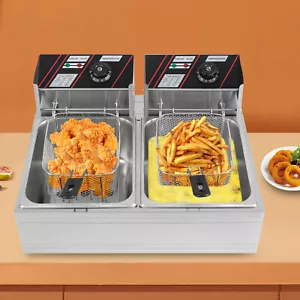 12L Gastro Friteuse Edelstahl Elektro Fritöse Doppel Fritoese mit Frittier 5000W - Bild 1 von 24