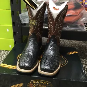 Dan Post Boots Egan Caiman Embroidered Square Toe Pull On Cowboy Mens Black - Picture 1 of 5