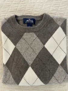 Allen Solly 2 Ply Cashmere Argyle Crewneck Sweater in Heather Browns Size L - Picture 1 of 5