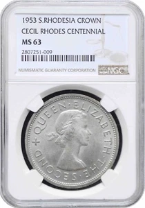 Southern Rhodesia 1 crown 1953, NGC MS63, "100th Birthday of Cecil Rhodes" - Picture 1 of 2