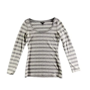 Express Gray White & Silver Tinsel Striped Long Sleeve Slim Fit Top Size S - Picture 1 of 7