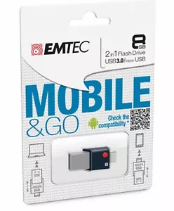 Latest Emtec Flashdrive 8GB Dual Micro USB Mobile And Go T200 USB 3.0 Silver - Picture 1 of 2