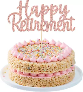 Rose Gold Glitter Happy Retirement Cake Topper Retirement Cake Decoration Picks - Picture 1 of 12