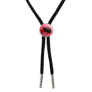 Black Cat Valentines Heart Rose Petals Western Southwest Bolo Tie - Picture 1 of 3