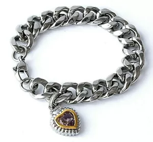 Bracciale Curb Link Acciaio Inox Con Cuore Rosa Amy Set Diapositive 2 Toni Charm - Foto 1 di 3