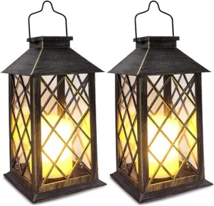 Solar Lantern, Outdoor Pendant Light, 2 Pack 14 Inch, Lasts 3 Times Longer - Picture 1 of 6
