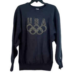 Felpa Pullover Vintage Champion Reverse Weave USA Olimpiadi Blu Navy XL - Foto 1 di 6
