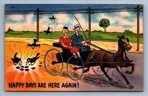 Postcard Vtg Humor Comic Funny Cartoon Happy Days Are Here Again - Picture 1 of 2