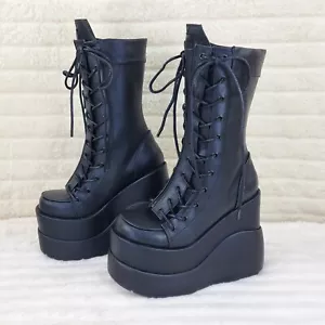 Botas Void Negras Mate Plataforma Reflectante Cuña Media pantorrilla EN CASA NY Demoníaco - Imagen 1 de 12