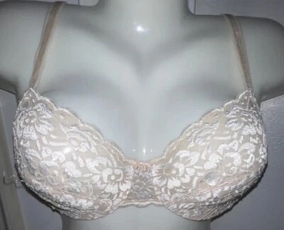 Sutiã Oscar de la Renta COPOS DE RENDA EXTRAVAGANTES Nude Bordado Underwire ~Y2K Sem Tamanho Antigo - Imagem 1 de 4