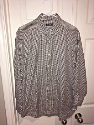 SAKS FIFTH AVENUE Men Button Down Dress Shirt Lg Sleeve Cotton Black White sz L - Image 1 of 3