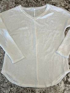 Grande NUEVO Suéter Top Ligero Tejido Waffle Marfil Crema Manga Larga Para Mujer - Imagen 1 de 8