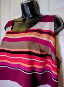 Damen Bluse Mossimo ärmellos Größe XXL gestreift rosa lila pfirsich mehrfarbig - Bild 1 von 6