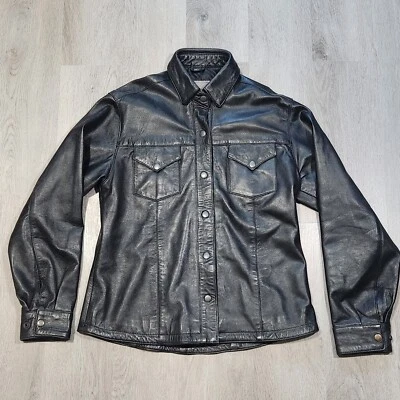 Chaqueta de Cuero Unik Premium De Colección Talla Mediana Negra Doble Bolsillo Frontal Abotonada  Foto 1 de 4