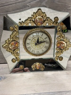Винтажные Мантийные Часы Викторианский Потертый Коттедж Зеркало Стекло Работает Отлично! - Изображение 1 из 4