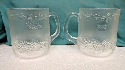 Vacaciones de Navidad vintage DURALEX FRANCÉS 12 OZ. Tazas de vidrio BELL BAUCHLES P CONO Foto 1 de 4