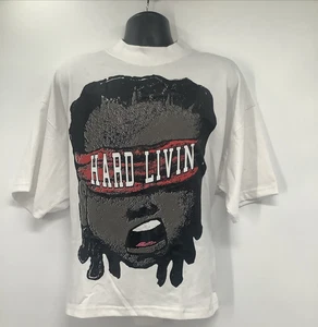 Camiseta 'Hard Livin' Para Hombre Blanca Algodón Gráfico Manga Corta Cuello Redondo Talla XL - Imagen 1 de 12