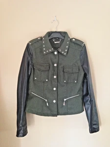 CHAQUETA J2 MOTO Imitación Cuero Cuello con Picos Verde y Negro JUNIOR M LANA - Imagen 1 de 9