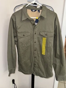 Lands End Shirt Jacket Mens Medium Green Flannel Lined Workwear Chore New - Picture 1 of 4