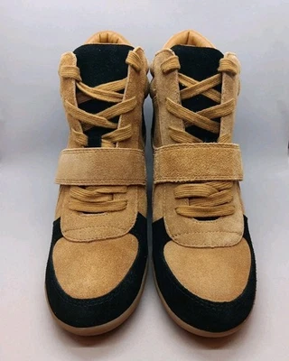 Ash Bowie Shoes Women's Golden Brown Black Suede Hidden Wedge Sneakers Size 38 - Image 1 of 4