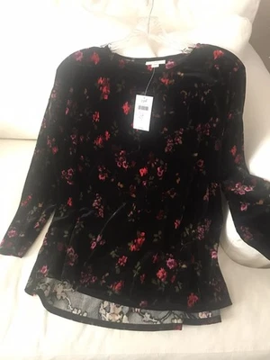 Top de terciopelo Jill talla pequeña grande negro floral terciopelo vacaciones nuevo con etiquetas PL Foto 1 de 3