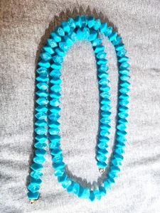 Blue faux turquoise and faux glass bead necklace 30" long Boho style - Picture 1 of 5