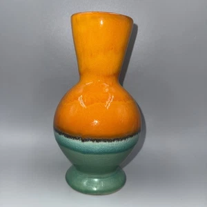 Vibrant Art Pottery Vase Gradient Orange Teal Cracked Glaze 8.5” Tall - Picture 1 of 9
