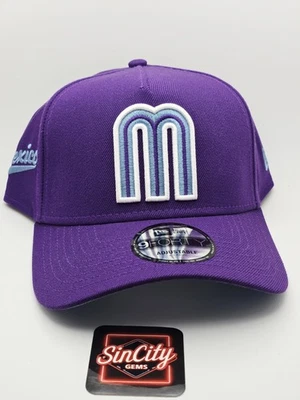 México CMB Nueva Era Púrpura Marco A Snapback Sombrero Script Parche Lateral Azul Cielo UV Foto 1 de 4
