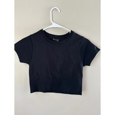 Top corto acanalado sin costuras OFFLINE by Aerie negro ropa deportiva XS gimnasio Foto 1 de 4