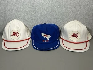 Lot of 3 Mobil Oil Gas Hat Pegasus Snapback Caps America Made in USA - Picture 1 of 22