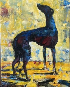 GREYHOUND DOG ORIGINAL OIL PAINTING on canvas board - Picture 1 of 2