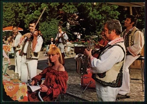 AK Frankreich Niederbronn-les-Bains Live-Musik Folklore Musiker Terrasse 1970er - Bild 1 von 2