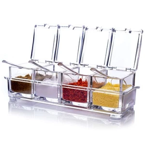 Clear Seasoning Rack Spice Pots - 4 Piece Acrylic Seasoning Box - Storage Con... - Picture 1 of 8