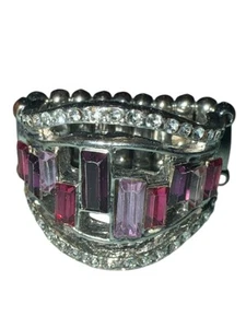 Fashion Adjustable Ring Purple Rhinestone Size 7 - Very Good Condition - Picture 1 of 5