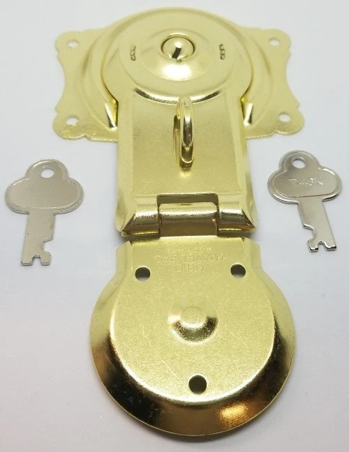 Polished Brass Trunk Lock with Keys chest steamer antique vintage rustic gold   - Image 1 of 4