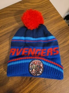 Marvel Avengers Youth Knit Beanie Hat With Pom Blue Red - Picture 1 of 6