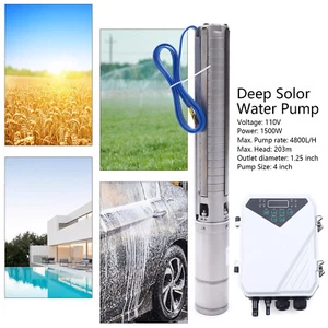 4" 2 PS Solar Wasserpumpe Tauchpumpe MPPT Controller Kit 110V DC Tiefbrunnenpumpe - Bild 1 von 9