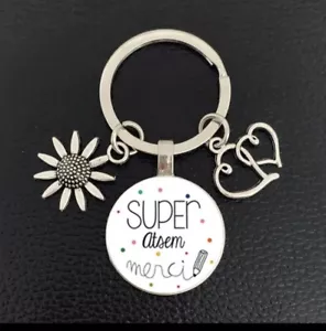 Porte-clés Super ATSEM école Cabochon en verre + pochette organza cadeau rapide - Imagen 1 de 2
